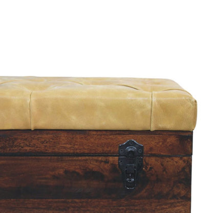 Tan Leather Storage Trunk Bench