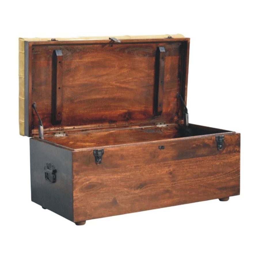 Tan Leather Storage Trunk Bench