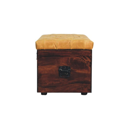 Tan Leather Storage Trunk Bench