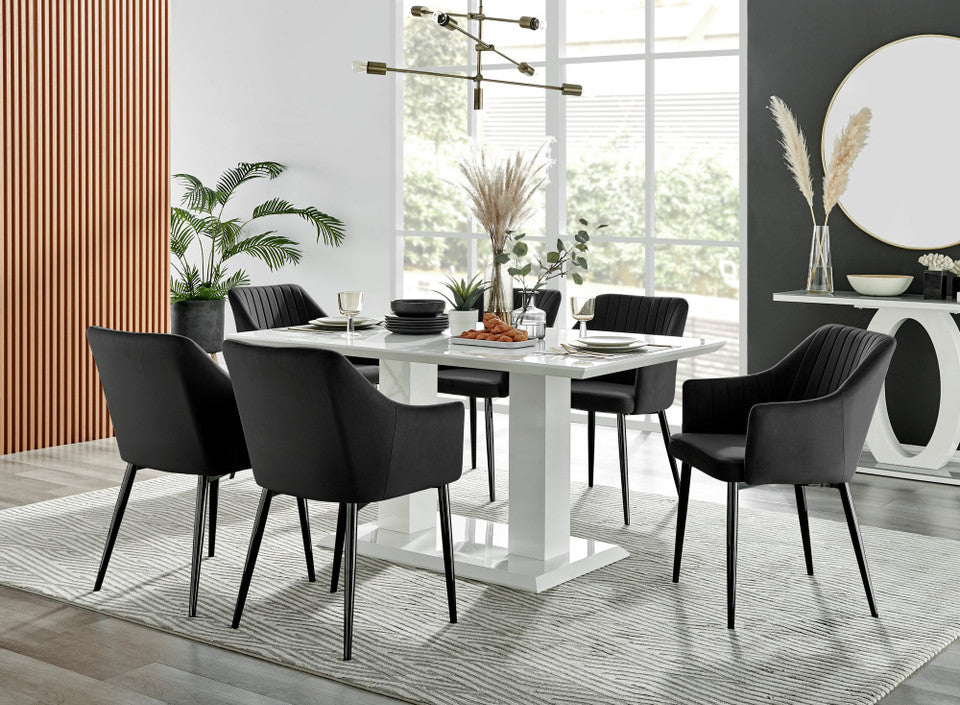 Imperia High Gloss White Dining Table & 6 Calla Black Leg Chairs