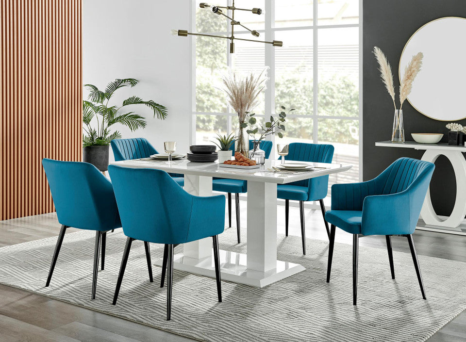 Imperia High Gloss White Dining Table & 6 Calla Black Leg Chairs