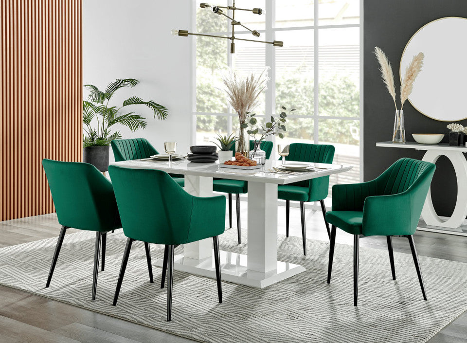 Imperia High Gloss White Dining Table & 6 Calla Black Leg Chairs