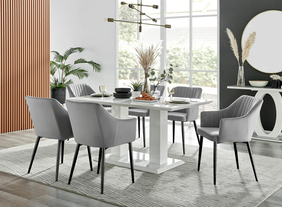 Imperia High Gloss White Dining Table & 6 Calla Black Leg Chairs