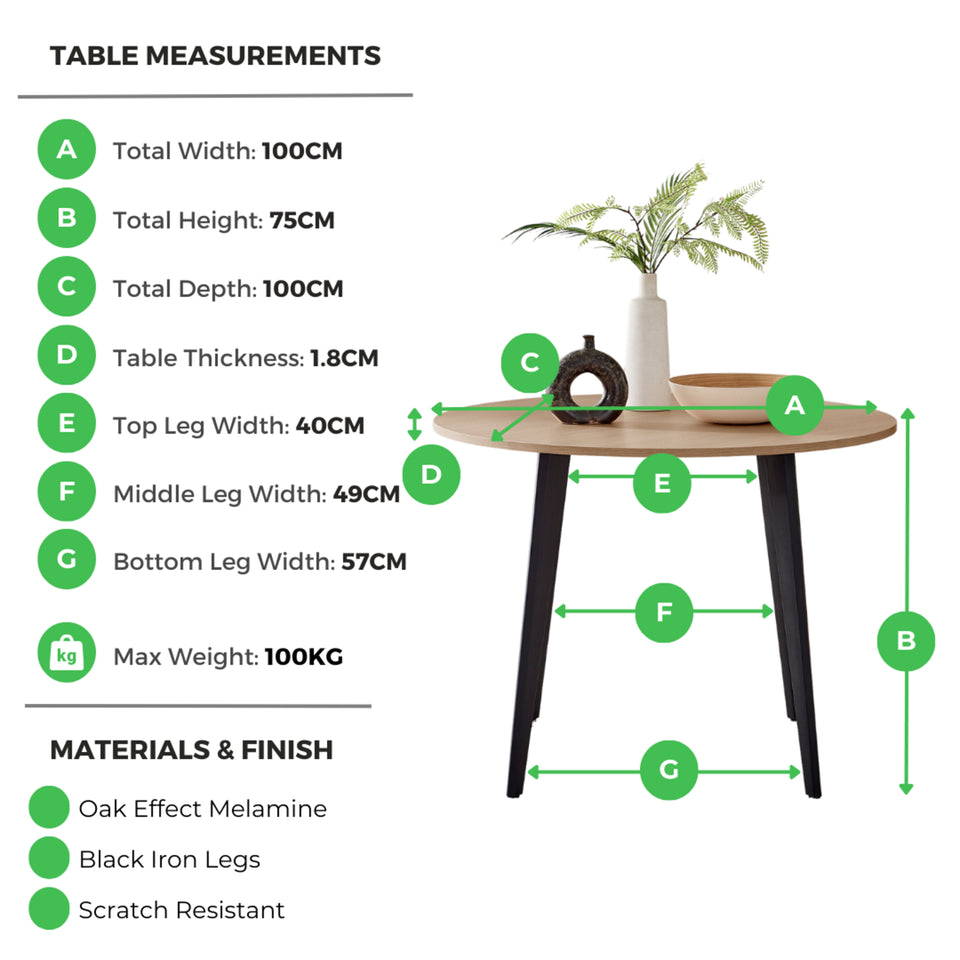 Koko Oak Effect Round Dining Table & 4 Falun Black Leg Chairs