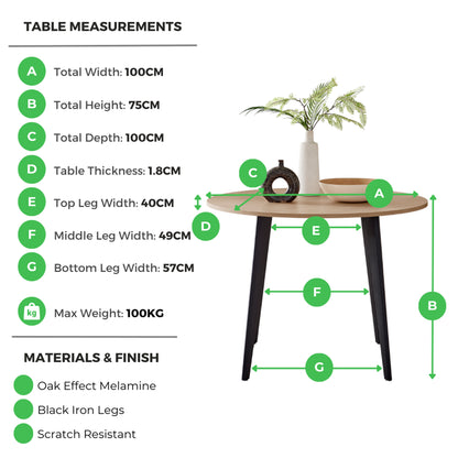 Koko Oak Effect Round Dining Table & 4 Falun Black Leg Chairs