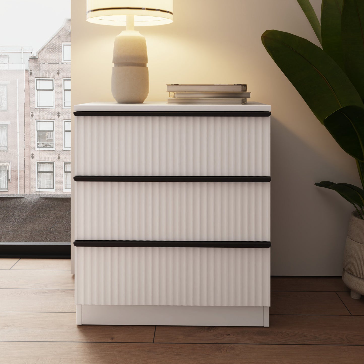 FWStyle Lania Ripple Ridged 3-Drawer Chest – Matt White