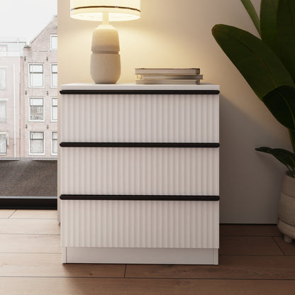 FWStyle Lania Ripple Ridged 3-Drawer Chest – Matt White