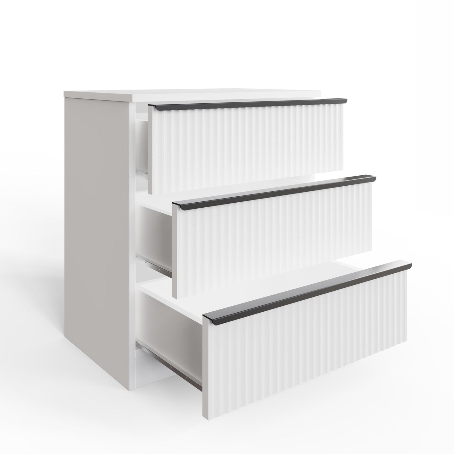 FWStyle Lania Ripple Ridged 3-Drawer Chest – Matt White