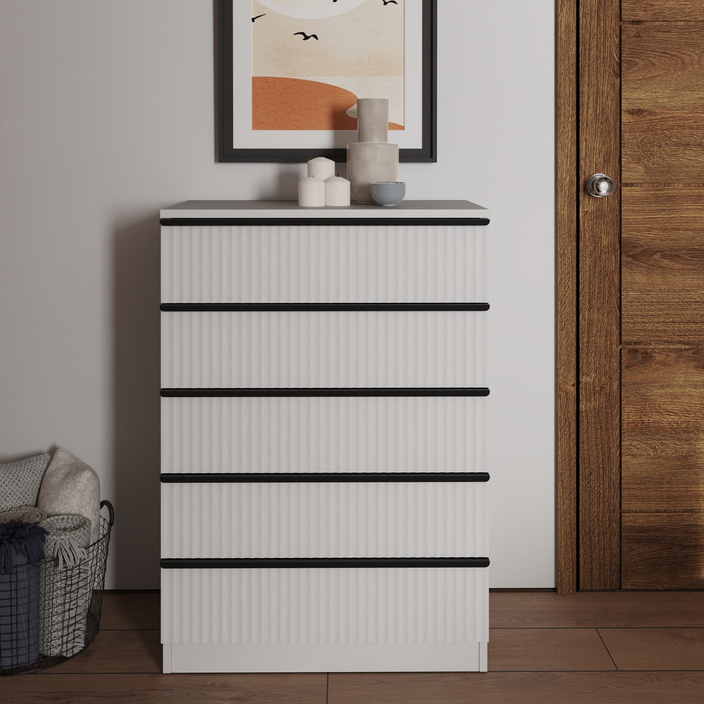 FWStyle Lania Ripple Ridged 5-Drawer Chest – Matt White