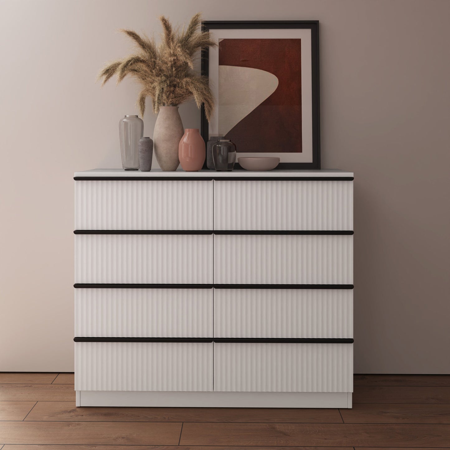 Lania Ripple Ridged 8 Drawer Chest of Drawers – Matt White
