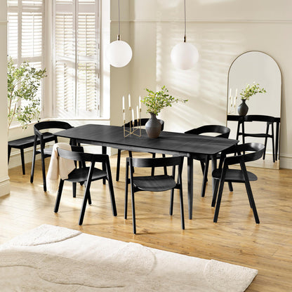 Leif Black Wooden Rectangular Extending Table & 6 Masa Black Dining Chairs
