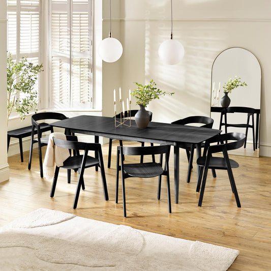 Leif Black Wooden Rectangular Extending Table & 6 Masa Black Dining Chairs
