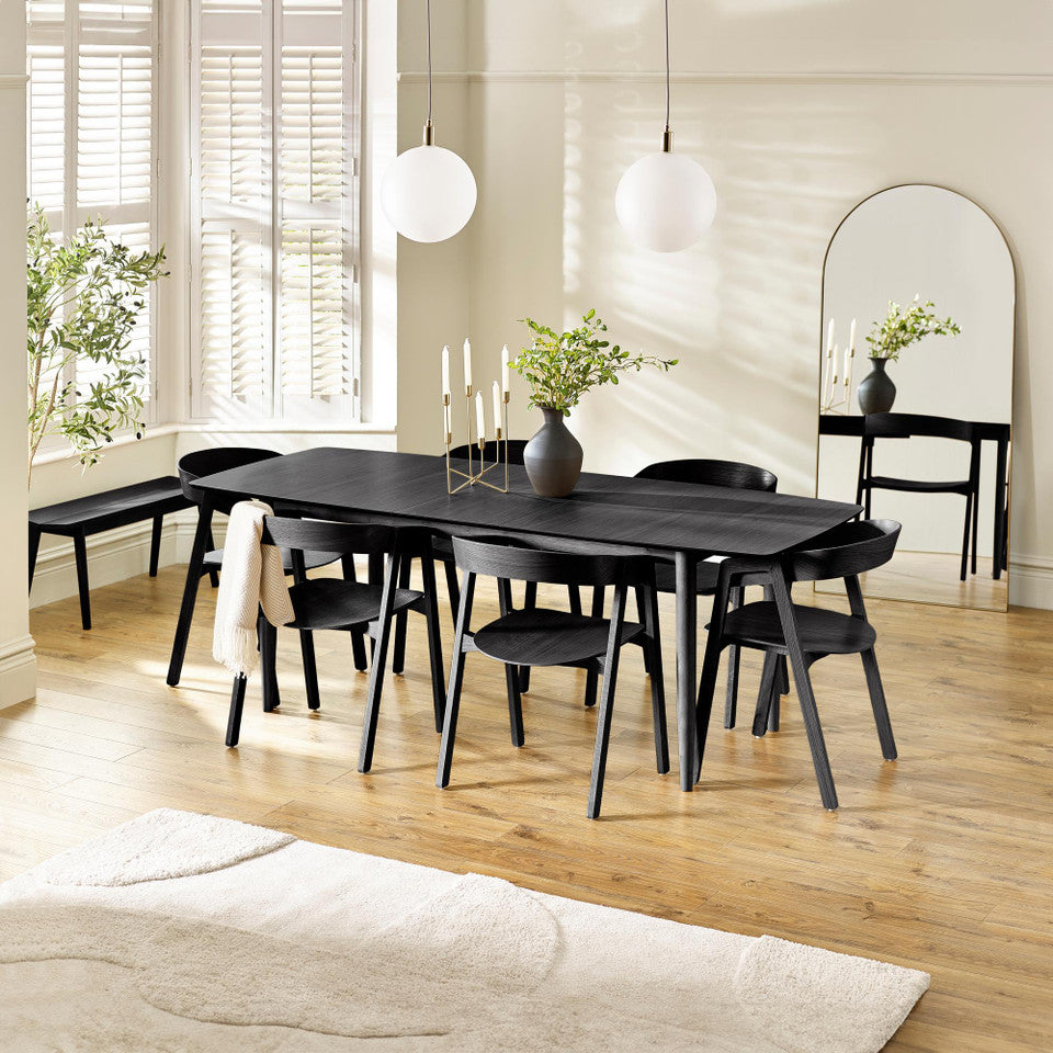 Leif Black Wooden Rectangular Extending Table & 6 Masa Black Dining Chairs