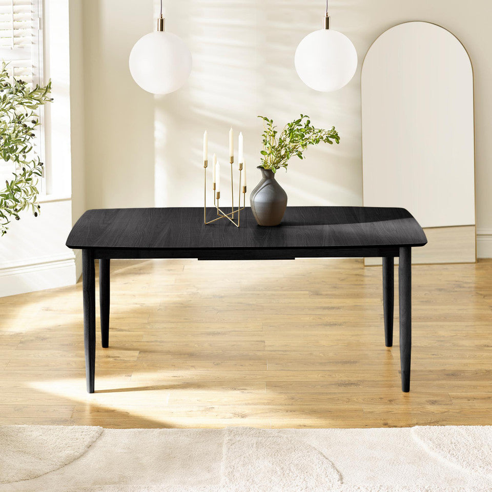 Leif Black Wooden Rectangular Extending Table & 6 Masa Black Dining Chairs