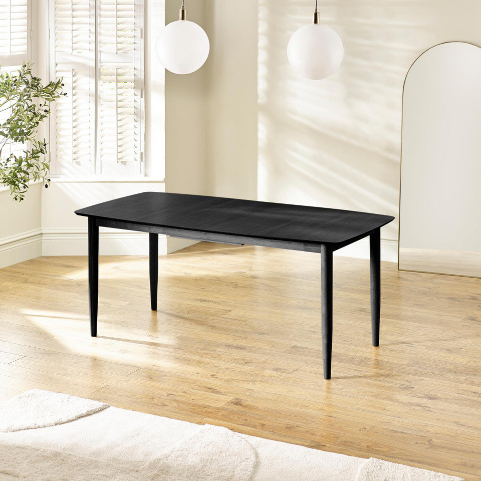 Leif Wood Rectangular Extending Table & 6 Caia Black Wishbone Oak Dining Chairs