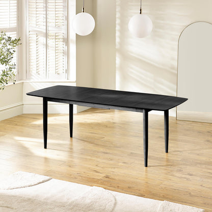 Leif Black Wooden Rectangular Extending Table & 6 Masa Black Dining Chairs