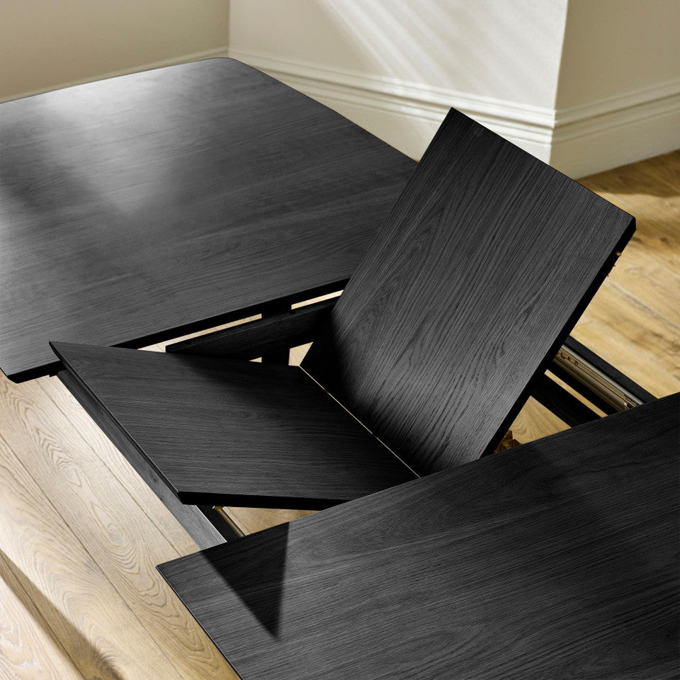 Leif Wood Rectangular Extending Table & 6 Caia Black Wishbone Oak Dining Chairs