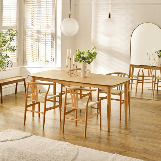Leif Oak Effect Wood Rectangular Extending Table & 4 Caia Wishbone Dining Chairs