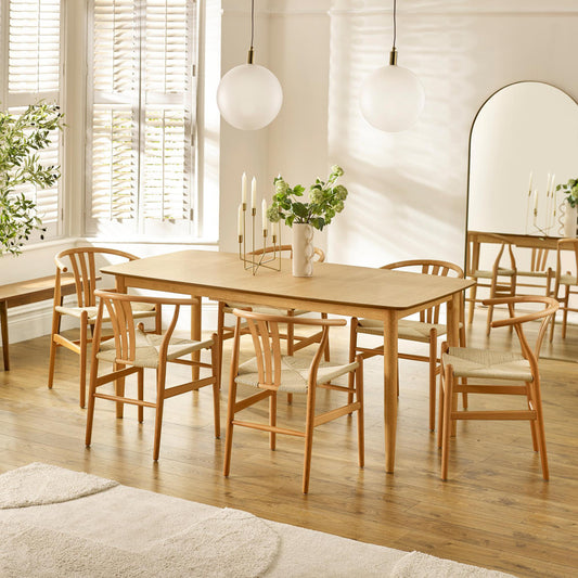 Leif Oak Effect Wood Rectangular Extending Table & 6 Caia Wishbone Dining Chairs