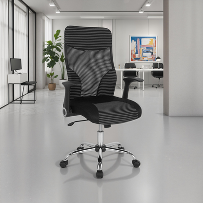 Black Mesh High Back Office Chair with Striped Accents