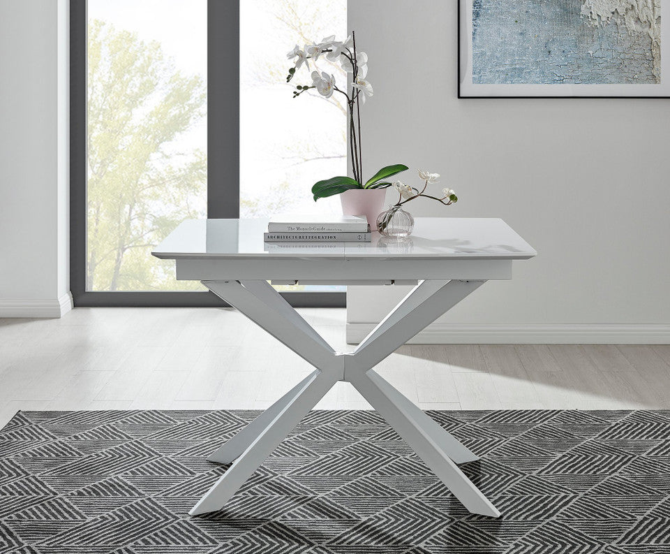 Lira Rectangular White High Gloss and Metal Extending 6 Seater Dining Table