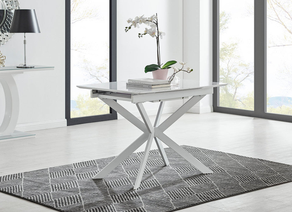 Lira 120 Extending Dining Table and 6 Milan Chrome Leg Chairs
