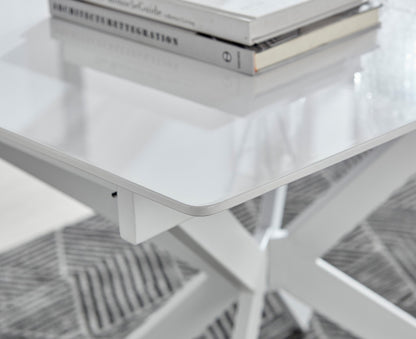 Lira Rectangular White High Gloss and Metal Extending 4-6 Seater Dining Table