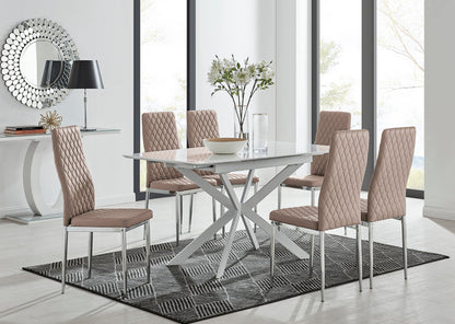Lira 120 Extending Dining Table and 6 Milan Chrome Leg Chairs