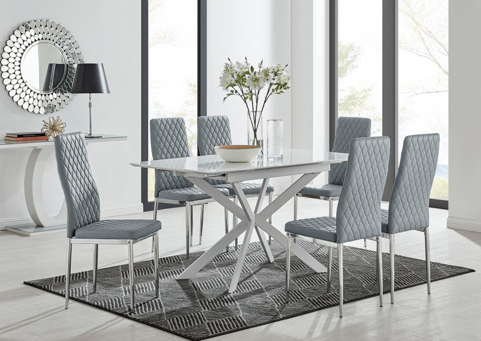 Lira 120 Extending Dining Table and 6 Milan Chrome Leg Chairs