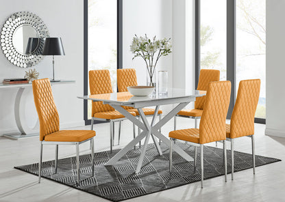 Lira 120 Extending Dining Table and 6 Milan Chrome Leg Chairs