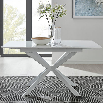 Lira Rectangular White High Gloss and Metal Extending 6 Seater Dining Table