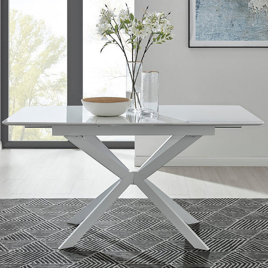 Lira Rectangular White High Gloss and Metal Extending 6 Seater Dining Table