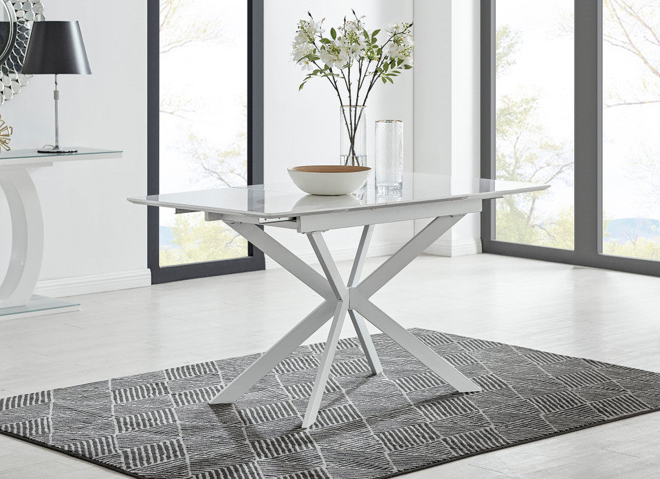 Lira Rectangular White High Gloss and Metal Extending 6 Seater Dining Table