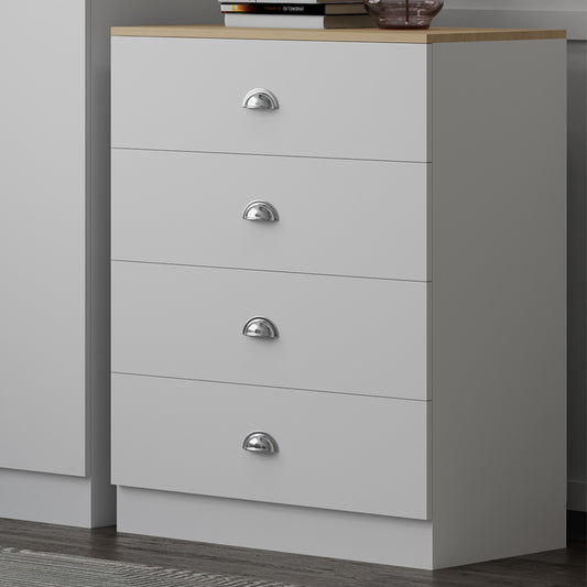FWStyle Esher 4-Drawer Chest – Matt White with Oak Top