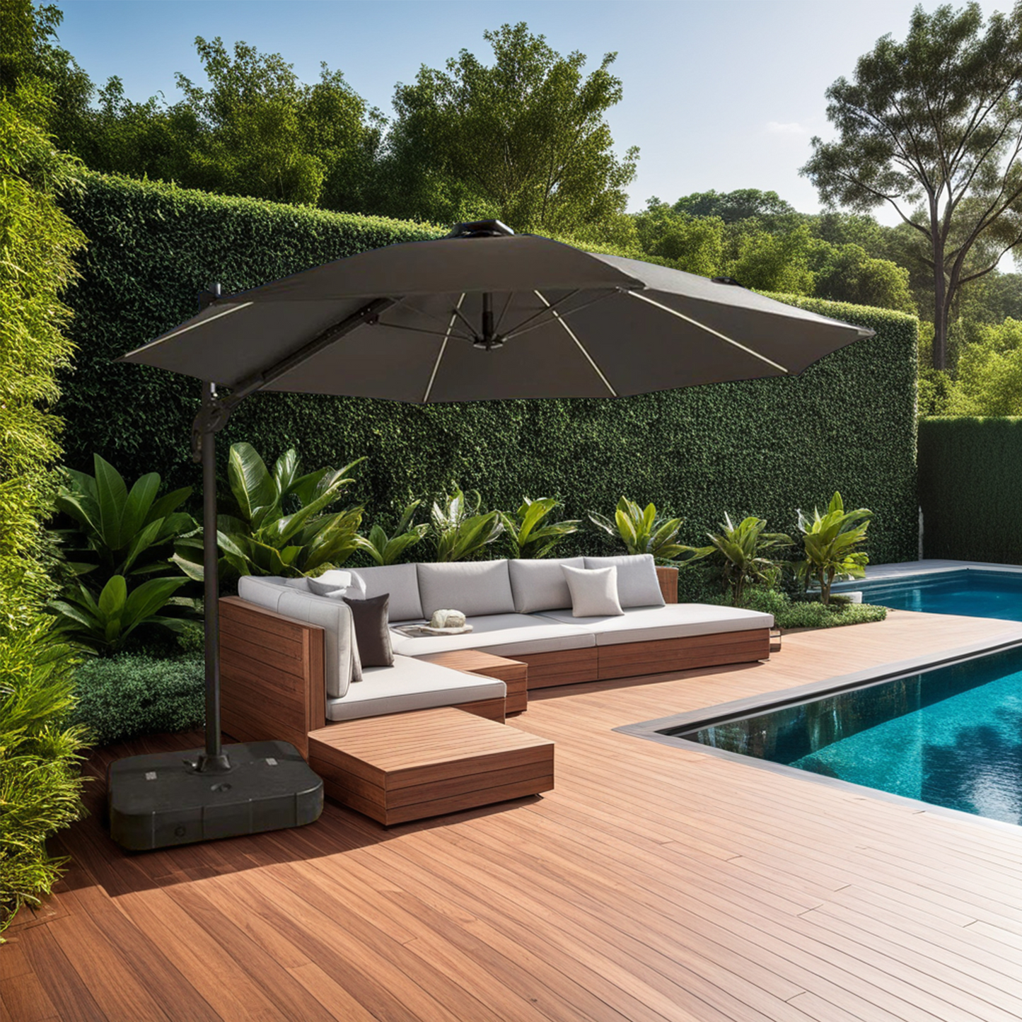 Cantilever Garden Parasol and Base 3.5m Diameter – Dark Grey