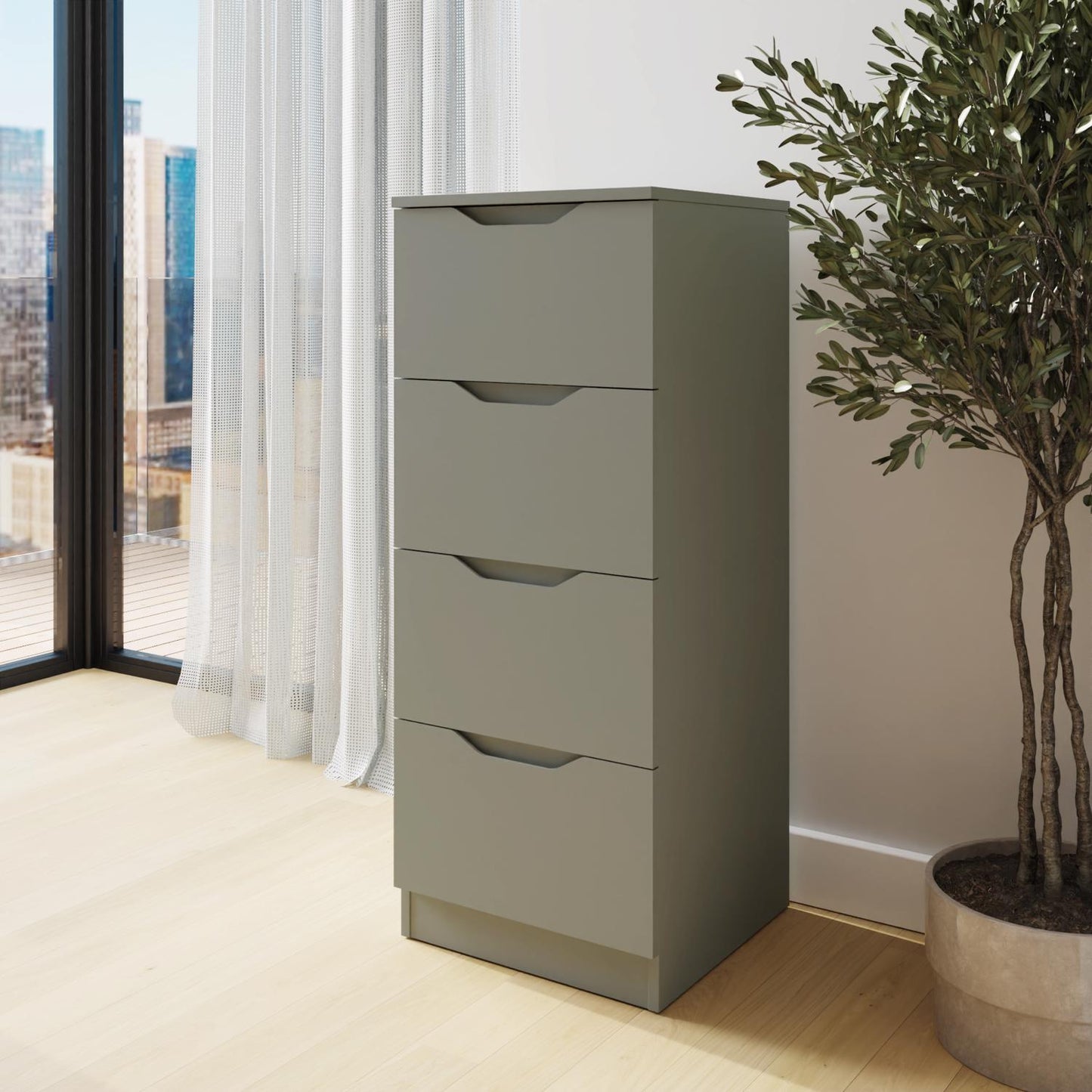 Luno 4-Drawer Tallboy Chest – Ash Green