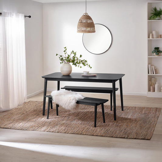 Lynton Large Black Wooden Dining Table & 2 Benches