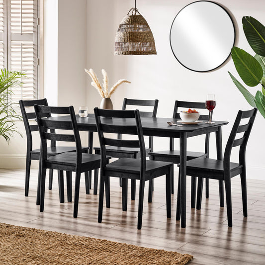 Lynton Large Black Wooden Dining Table & 6 Black Dining Chairs