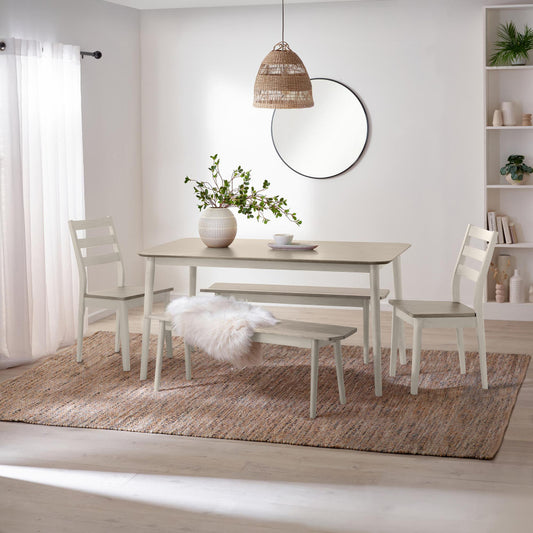 Lynton Large White & Light Grey Wooden Dining Table with 2 Benches & 2 Chairs