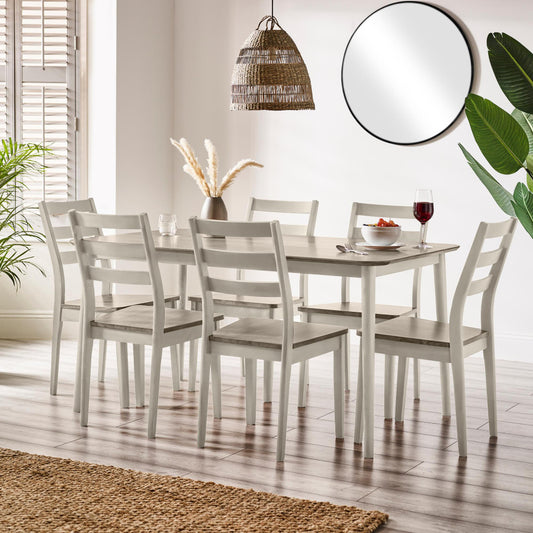 Lynton Large White & Light Grey Wooden Dining Table & 6 Grey Dining Chairs