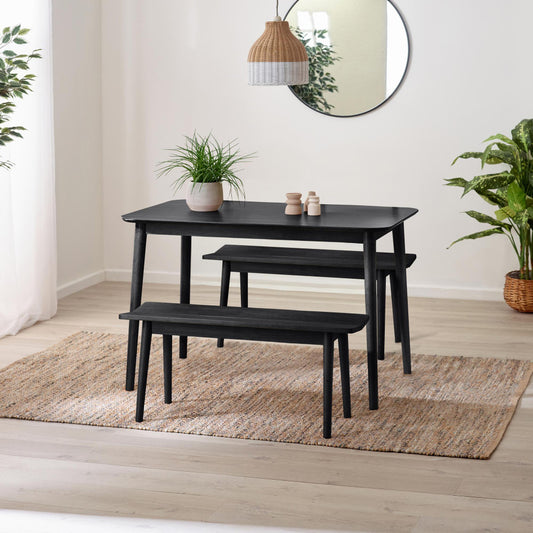 Lynton Small Black Wooden Dining Table & 2 Benches