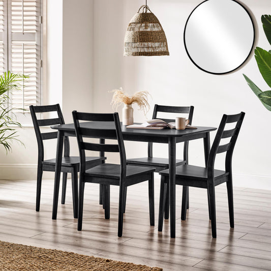 Lynton Small Black Wooden Dining Table & 4 Black Dining Chairs