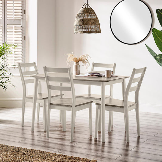 Lynton Small White & Light Grey Wooden Dining Table & 4 Grey Dining Chairs