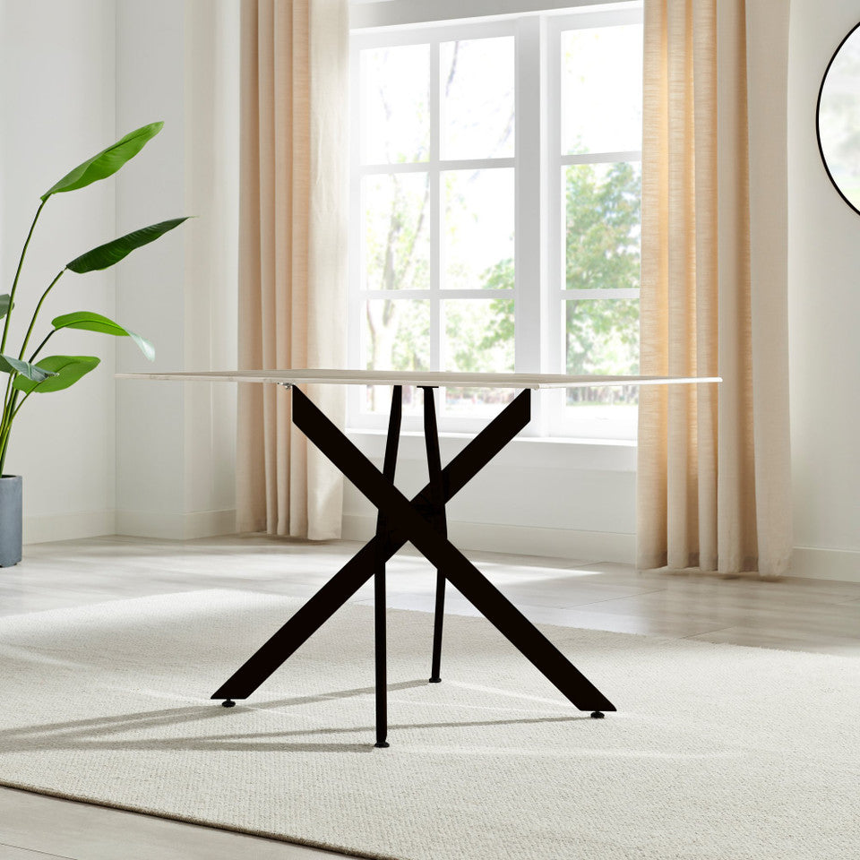 Leonardo Rectangular White Marble Glass and Black Metal 4 Seater Dining Table
