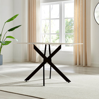 Leonardo Rectangular White Marble Glass and Black Metal 4 Seater Dining Table