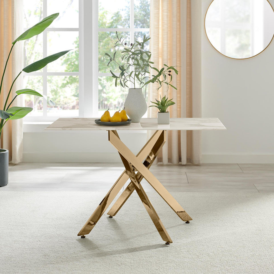 Leonardo Rectangular White Marble Glass and Black Metal 4 Seater Dining Table