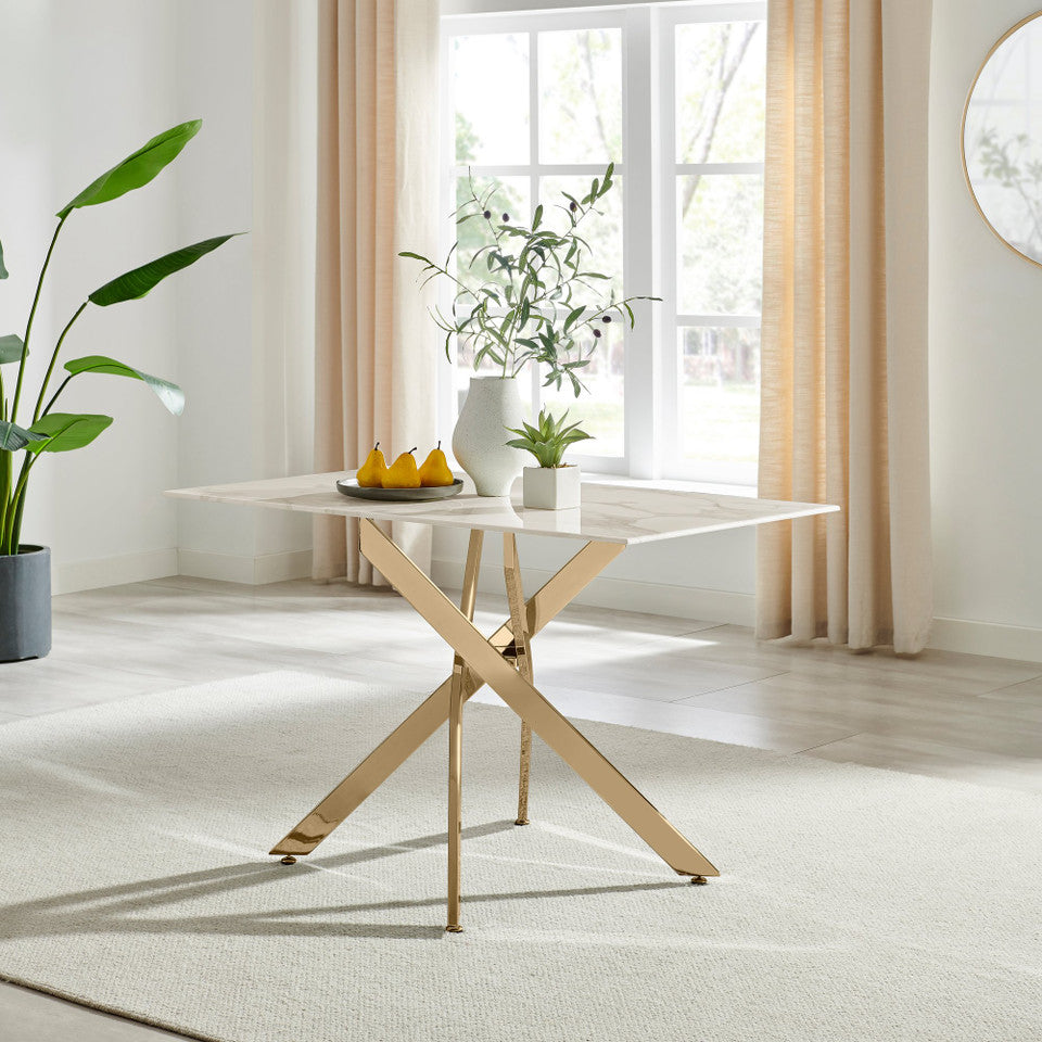 Leonardo Rectangular White Marble Glass and Black Metal 4 Seater Dining Table
