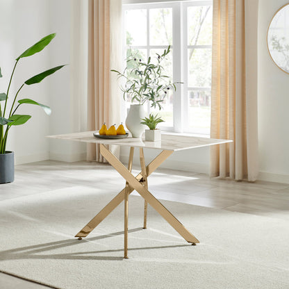 Leonardo Rectangular White Marble Glass and Black Metal 4 Seater Dining Table