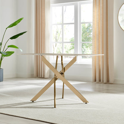 Leonardo Rectangular White Marble Glass and Black Metal 4 Seater Dining Table