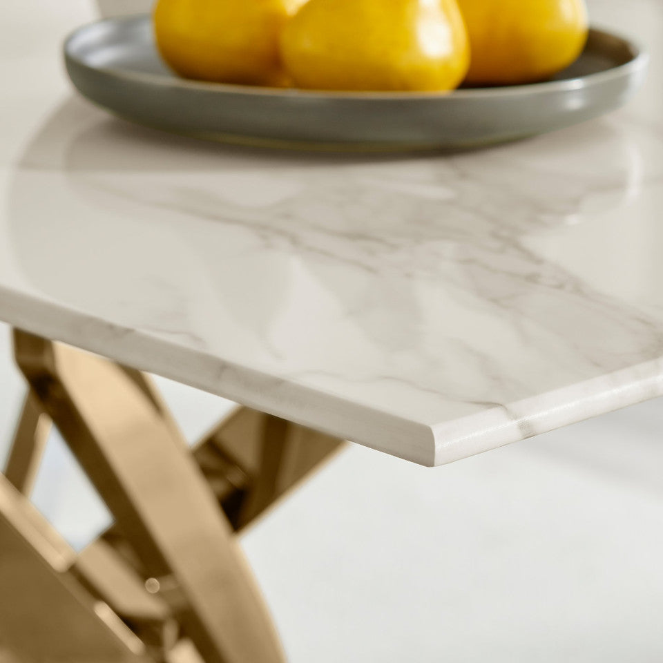 Leonardo Rectangular White Marble Glass and Black Metal 4 Seater Dining Table